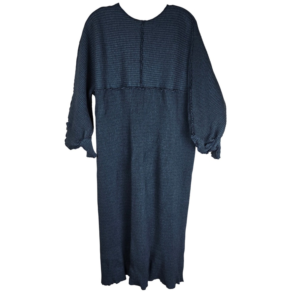 Michelle St. John Vintage Blue Ribbed Knit Maxi Dress 100% Cotton Made in USA‎